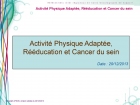 Référentiel Activité physique adaptée, rééducation et cancer du sein